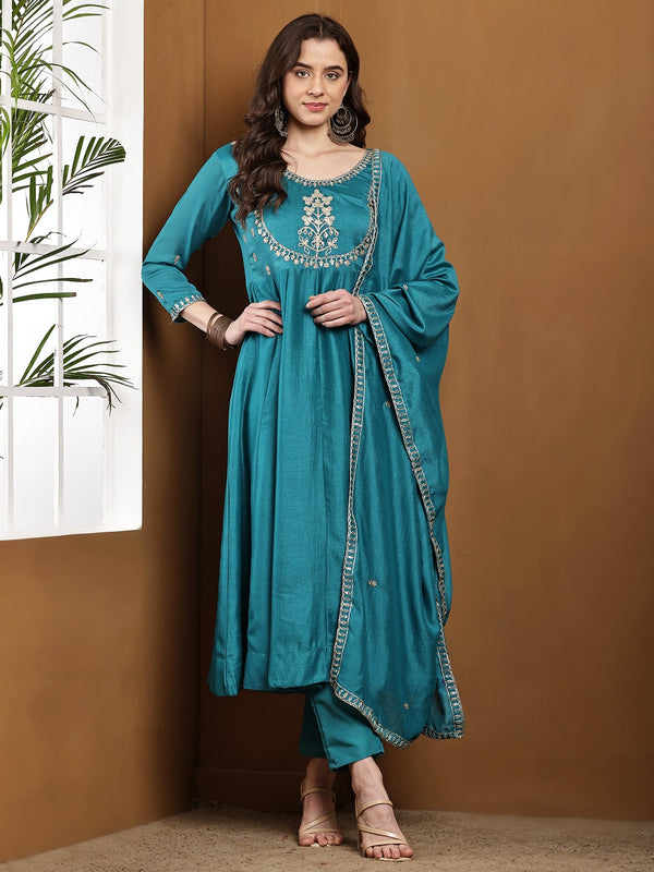 Vichitra Silk Kurta Pant Set With Vichitra Silk Dupatta