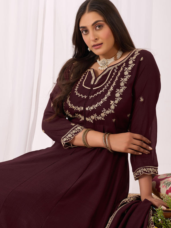 Vichitra Silk Embroidered Kurta Pant with Dupatta Set