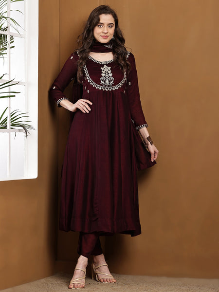 Vichitra Silk Kurta Pant Set With Vichitra Silk Dupatta