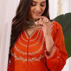 Vichitra Silk Embroidered Kurta Pant with Dupatta Set