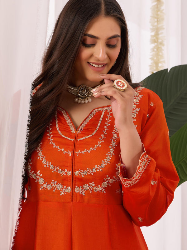 Vichitra Silk Embroidered Kurta Pant with Dupatta Set