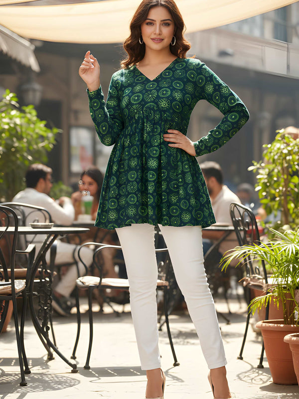 Casual Girls V-Neck Printed Tunic Top