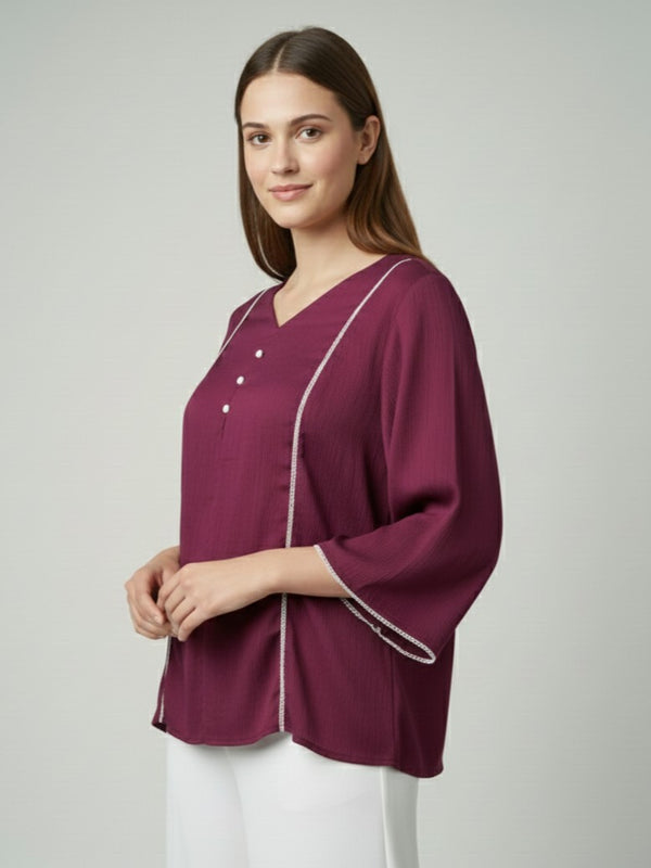 Women’s Fancy Purple Delta Silk Solid Top