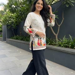 Women’s Cream Cotton Kalamkari Print TunicWomen’s Cream Cotton Kalamkari Print Tunic