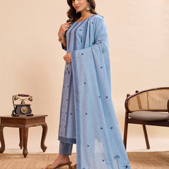 Women's Pure Cotton Jacquard Kurta With Pant & Cotton Dupatta Set