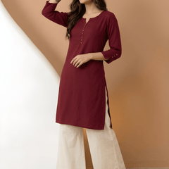 Casual Women’s Maroon Roman Silk Solid Tunic Top
