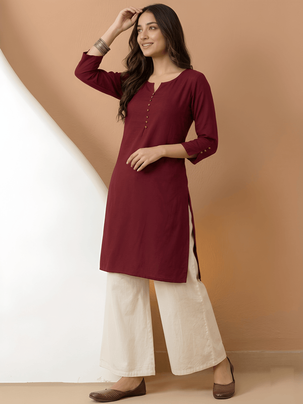 Casual Women’s Maroon Roman Silk Solid Tunic Top