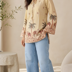 Women’s Off-White Cotton Kalamkari Printed Tunic