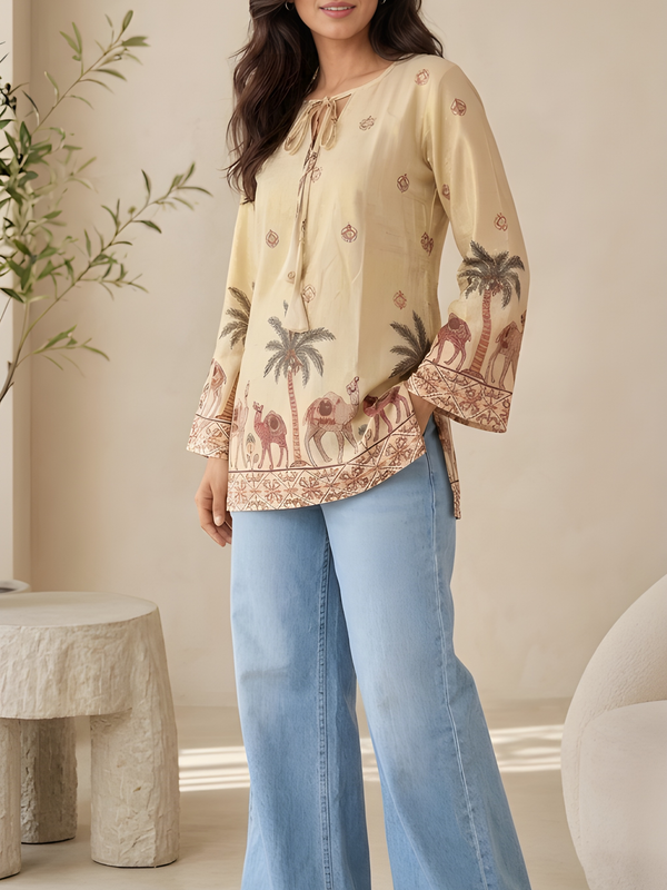 Women’s Off-White Cotton Kalamkari Printed Tunic