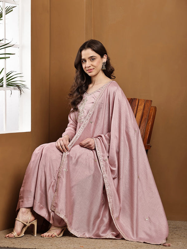 Vichitra Silk Kurta Pant Set With Vichitra Silk Dupatta