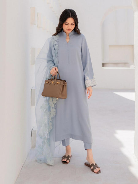 Chanderi Silk Kurta Set With Embroidered Organza Dupatta