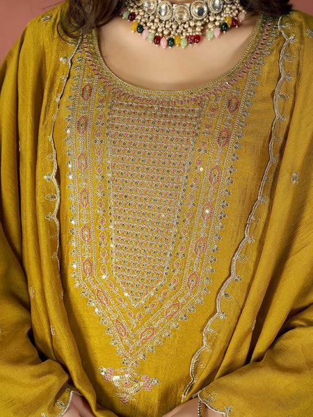 Women's Embroidered Vichitra Kurta Set with Dupatta