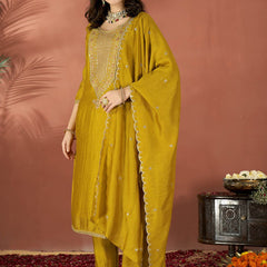Women's Embroidered Vichitra Kurta Set with Dupatta