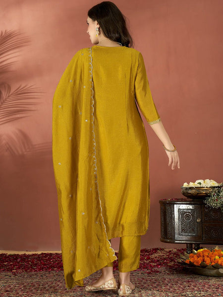 Women's Embroidered Vichitra Kurta Set with Dupatta