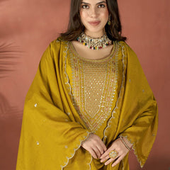 Women's Embroidered Vichitra Kurta Set with Dupatta
