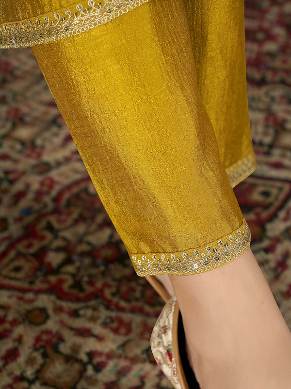 Women's Embroidered Vichitra Kurta Set with Dupatta