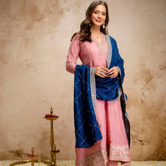Women's Vichitra Silk Embroidered Kurta Pant Dupatta Set