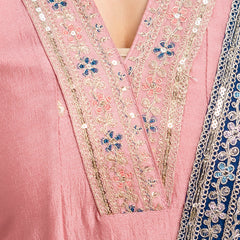 Women's Vichitra Silk Embroidered Kurta Pant Dupatta Set
