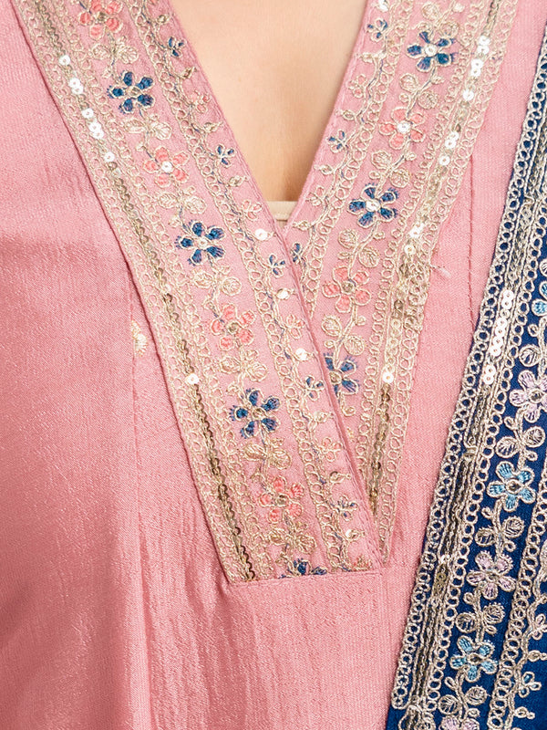 Women's Vichitra Silk Embroidered Kurta Pant Dupatta Set