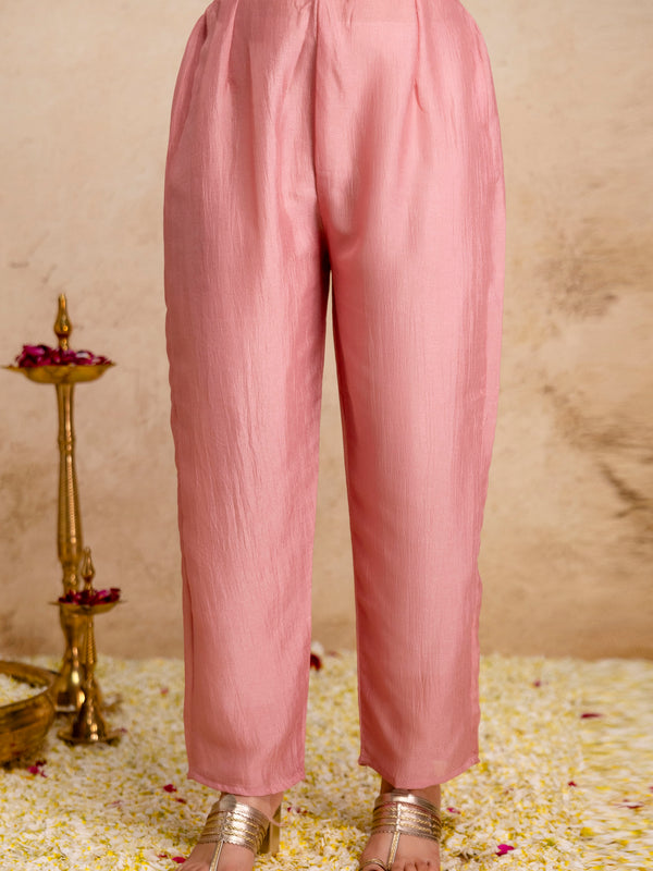 Women's Vichitra Silk Embroidered Kurta Pant Dupatta Set