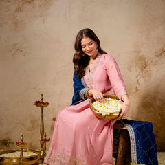 Women's Vichitra Silk Embroidered Kurta Pant Dupatta Set