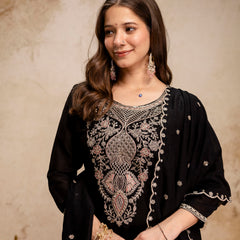 Women’s Vichitra Embroidered Kurti With Stitched Bottom & Dupatta Set