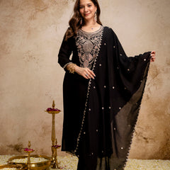 Women’s Vichitra Embroidered Kurti With Stitched Bottom & Dupatta Set