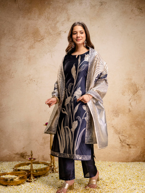Women's Assam Silk Printed Kurta Pant Dupatta Se