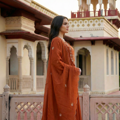 Women's Chanderi Silk Embroidered Kurta Pant Set With Organza Dupatta