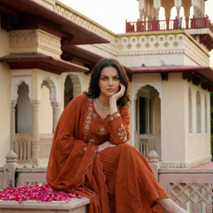 Women's Chanderi Silk Embroidered Kurta Pant Set With Organza Dupatta