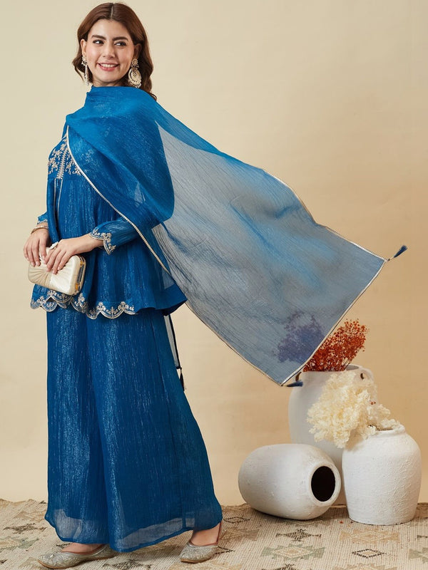 Women's Crunchy Silk Kurta With Pant & Dupatta Set