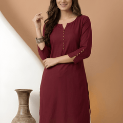 Casual Women’s Maroon Roman Silk Solid Tunic Top