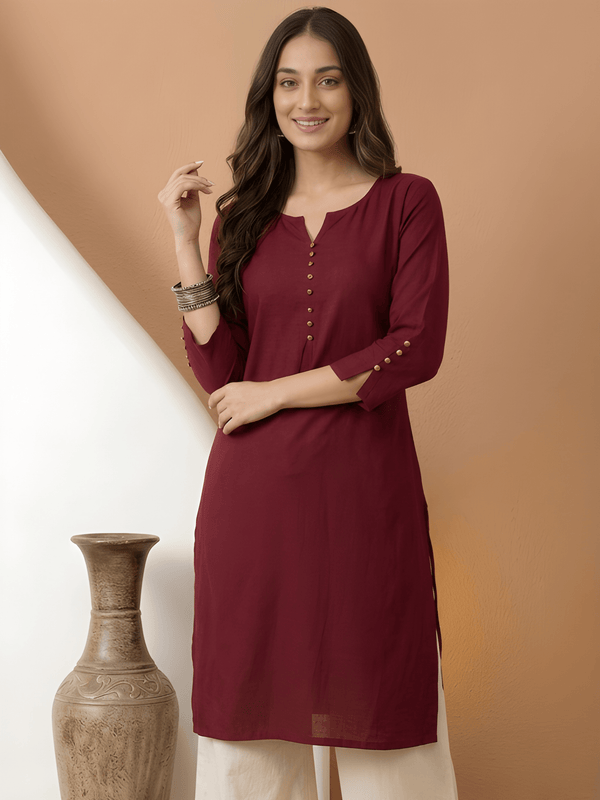 Casual Women’s Maroon Roman Silk Solid Tunic Top
