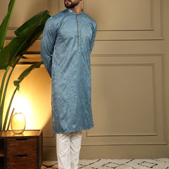 Men’s Heavy Khadi Cotton Mirror Work Kurta with Semi Cotton Chudidar