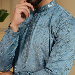 Men’s Heavy Khadi Cotton Mirror Work Kurta with Semi Cotton Chudidar