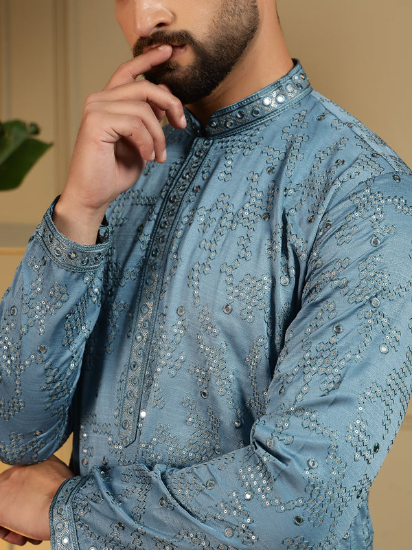 Men’s Heavy Khadi Cotton Mirror Work Kurta with Semi Cotton Chudidar