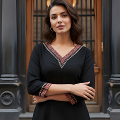 Casual Girls Black V-Neck Printed Tunic Top