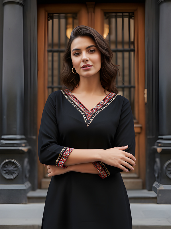 Casual Girls Black V-Neck Printed Tunic Top