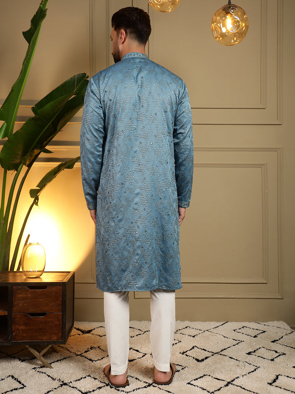 Men’s Heavy Khadi Cotton Mirror Work Kurta with Semi Cotton Chudidar