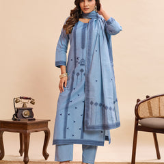 Women's Pure Cotton Jacquard Kurta With Pant & Cotton Dupatta Set