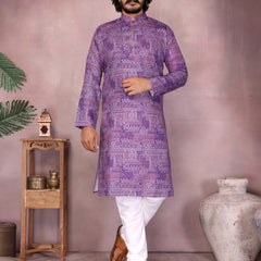 Men’s Cotton Sequence Work Kurta with Semi Cotton Chudidar