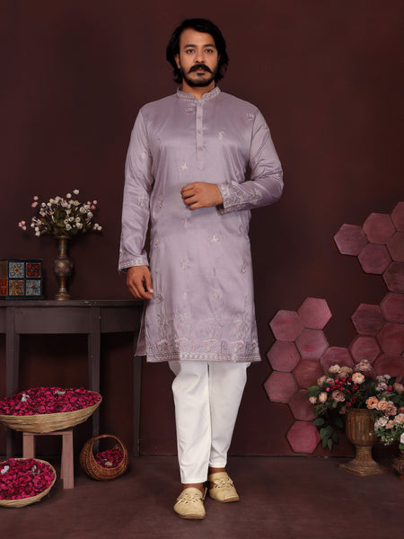 Men’s Premium Smart Silk Sequence Embroidered Kurta with Raymond Cotton Pyjama