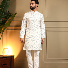 Men’s Royal Silk Sequence Embroidered Kurta with Semi Cotton Chudidar