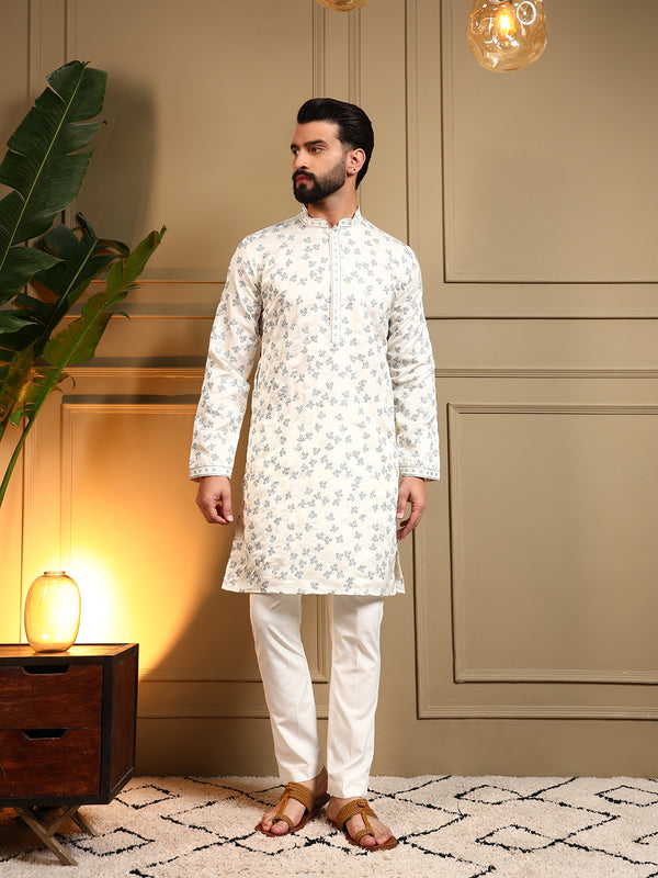 Men’s Royal Silk Sequence Embroidered Kurta with Semi Cotton Chudidar