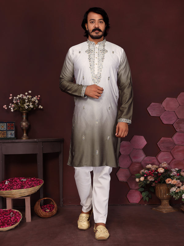 Men’s Premium Cotton Silk Embroidered Kurta with Raymond Cotton Pyjama