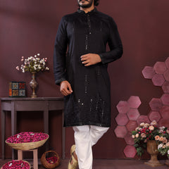 Men’s Premium Smart Silk Mirror Work Kurta with Raymond Cotton Pyjama