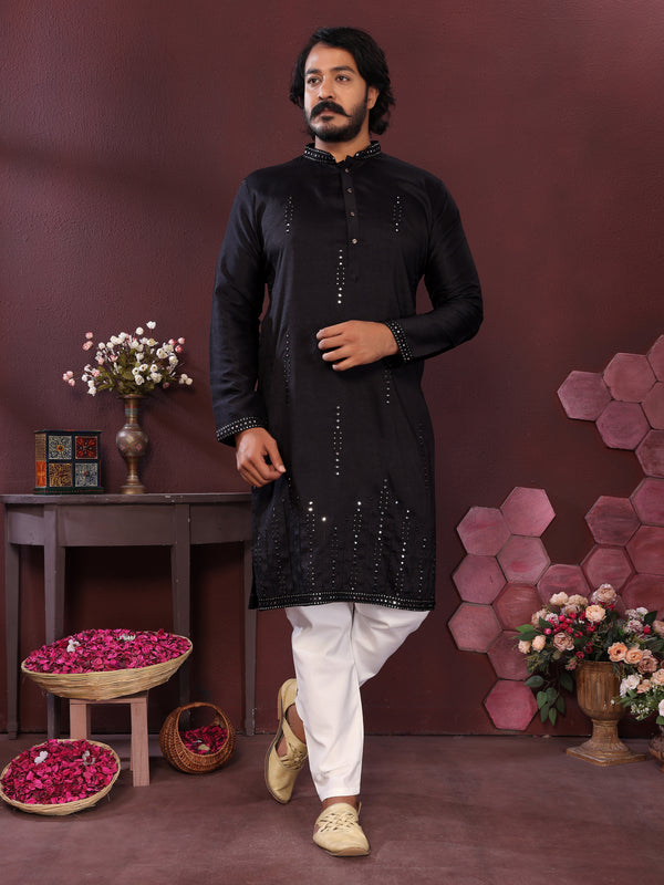 Men’s Premium Smart Silk Mirror Work Kurta with Raymond Cotton Pyjama