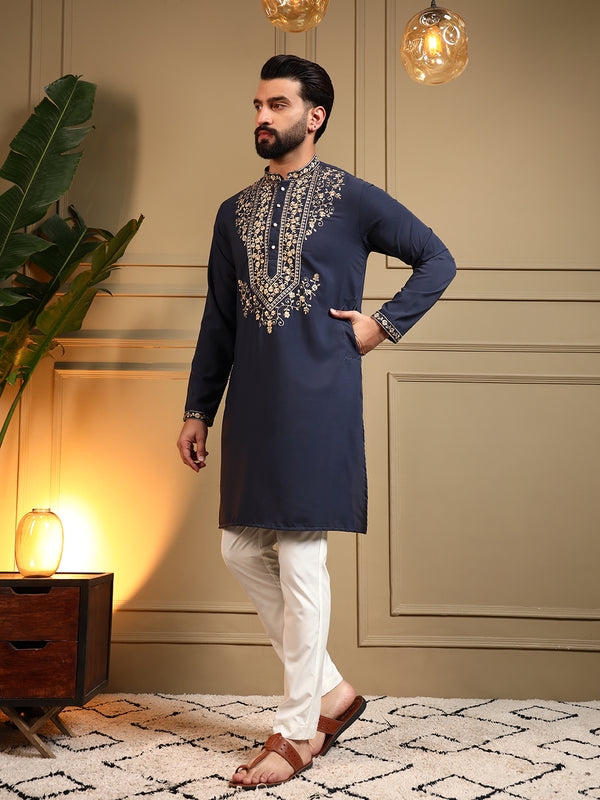 Men’s Armani Lachko Embroidered Kurta with Semi Cotton Chudidar