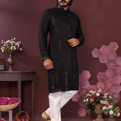Men’s Premium Smart Silk Mirror Work Kurta with Raymond Cotton Pyjama