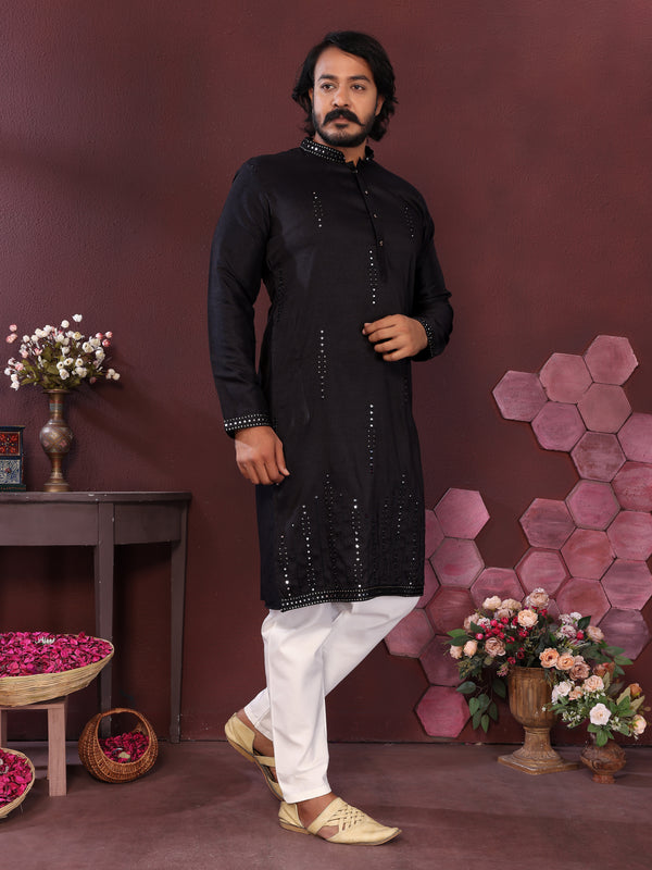 Men’s Premium Smart Silk Mirror Work Kurta with Raymond Cotton Pyjama